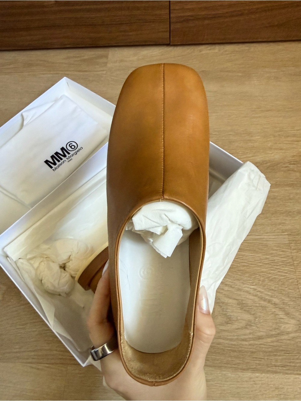 MM6 Maison Martin Margiela Cognac Leather Slip-On Loafers - Picture 5 of 10